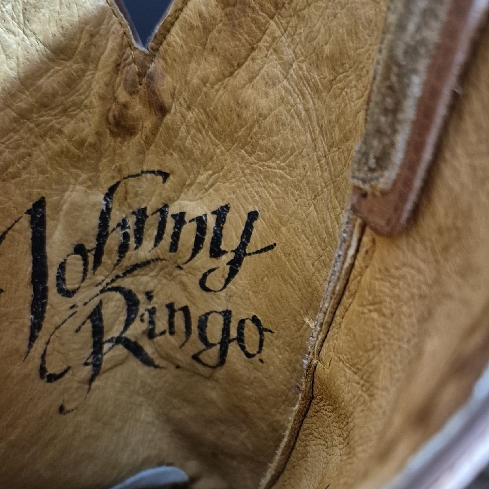 Johnny Ringo Brown and Cream Heeled Boots with Intricate Embroidery, - Picture 2 of 6